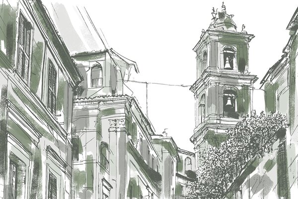 Fototapety Śródziemnomorska ulica, kaplica, architektura, szare i zielone kolory, Fototapety Miasta i Kraje, w03350v2 : Uwalls.pl