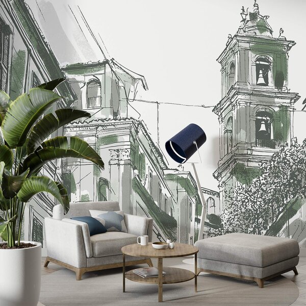 Fototapety Śródziemnomorska ulica, kaplica, architektura, szare i zielone kolory, Fototapety Miasta i Kraje, w03350v2 : Uwalls.pl