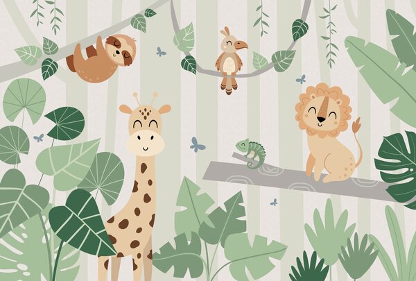 Fototapeta Grupa zwierząt w dżungli, Fototapety Natura, Popularne Fototapety, w03376v1 - Tapeko.pl