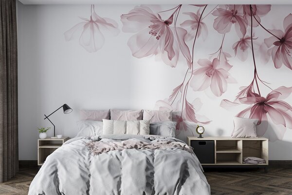 Fototapety Różowe kwiaty z półprzezroczystymi płatkami zwisającymi z gałęzi, różowo-biała,, Fototapety Las, Fototapety Drzewa, w08911v2 : Uwalls.pl