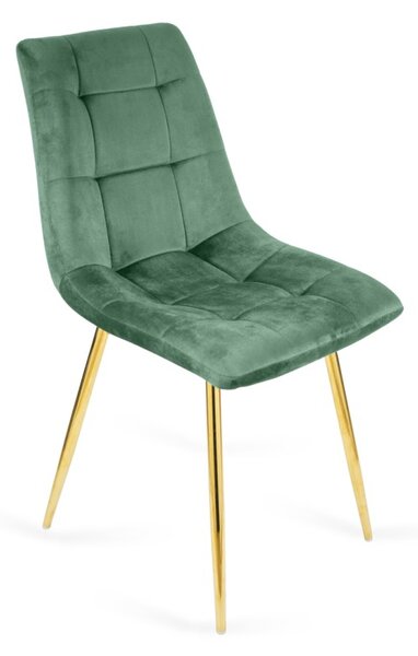 Eleganckie krzesło tapicerowane BEN zielony / złota noga