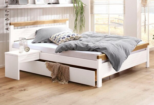 Drewniany zestaw mebli do sypialni łóżko 180x200cm + szuflada + 2 szafki nocne