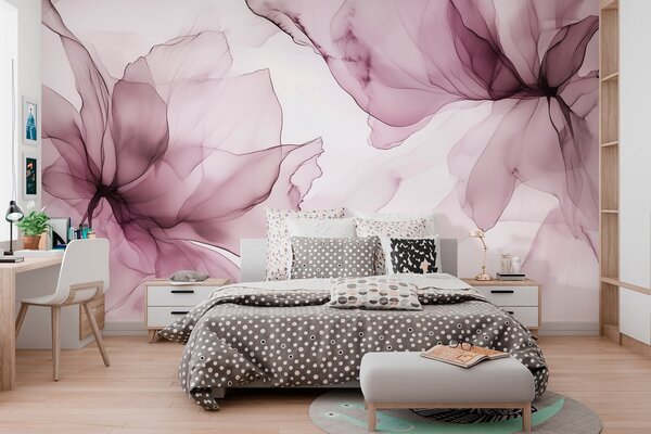 Fototapety Kwiaty w płynnym stylu, kwiatowa abstrakcja, akwarela, różowa paleta kolorów , Fototapety Akwarele, w03406v1 : Uwalls.pl