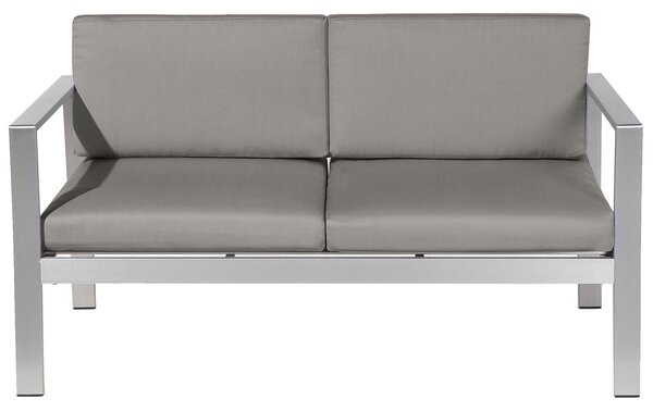Sofa ogrodowa ciemnoszara metalowa z wodoodpornymi poduszkami 2-osobowa Salerno Beliani