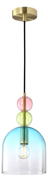 MANSO lampa wisząca złota klosz niebieski cieniowany dodatki różowe zielone 1xE14 PND-37462A-MC-GD