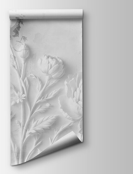 Fototapeta Rzeźba białego kwiatu na ścianie, Fototapety 3d, Popularne Fototapety, w03553v2 - Tapeko.pl