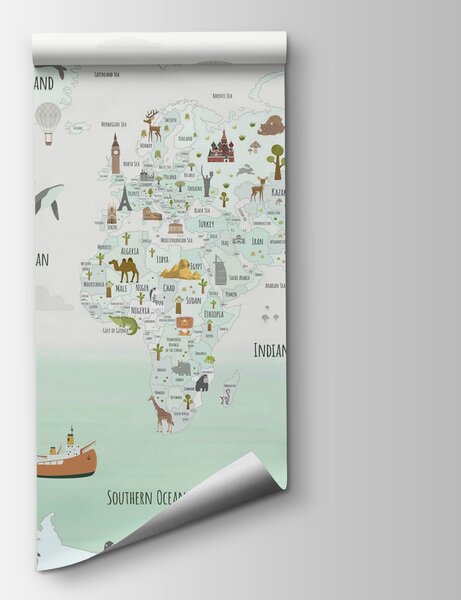 Fototapeta Mapa świata ze zwierzętami, Fototapety z mapami świata, Popularne Fototapety, w03410v2 - Tapeko.pl