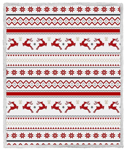 Świąteczny biały koc z mikropluszu z barankiem RETRO CHRISTMAS Rozmiar: 160 x 200 cm