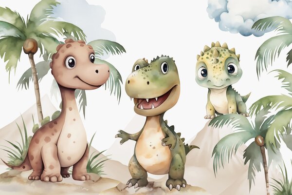 Fototapeta Grupa dinozaurów stojących na skałach, Fototapety Dinozaury, Popularne Fototapety, w03675 - Tapeko.pl
