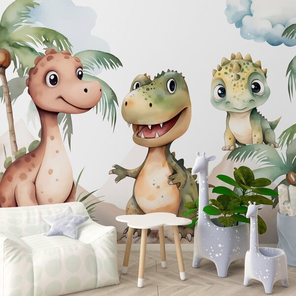 Fototapeta Grupa dinozaurów stojących na skałach, Fototapety Dinozaury, Popularne Fototapety, w03675 - Tapeko.pl