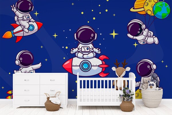 Fototapeta Kreskówkowy astronauta w kosmosie, Fototapety Kosmos, Popularne Fototapety, w03682 - Tapeko.pl
