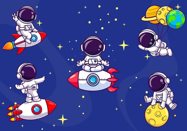 Fototapeta Kreskówkowy astronauta w kosmosie, Fototapety Kosmos, Popularne Fototapety, w03682 - Tapeko.pl