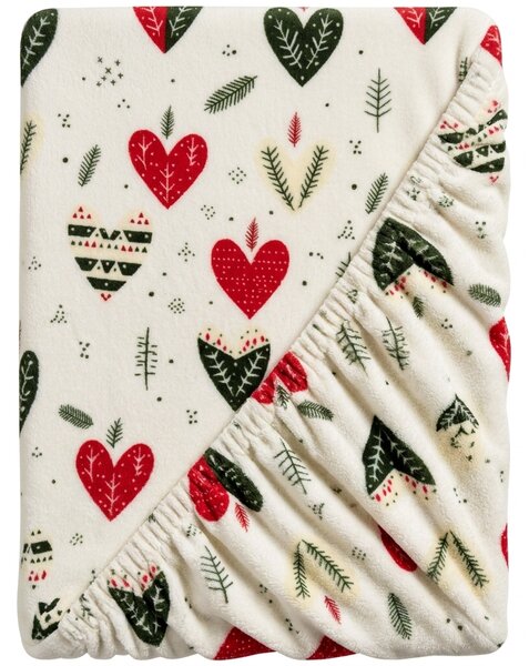 Prześcieradło z mikropluszu WINTER HEARTS 90x200 cm kolorowe