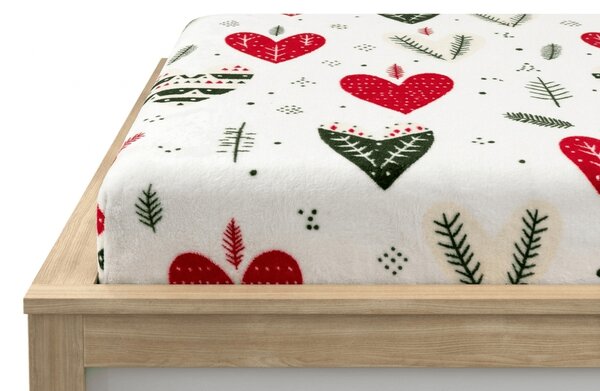 Prześcieradło z mikropluszu WINTER HEARTS 90x200 cm kolorowe