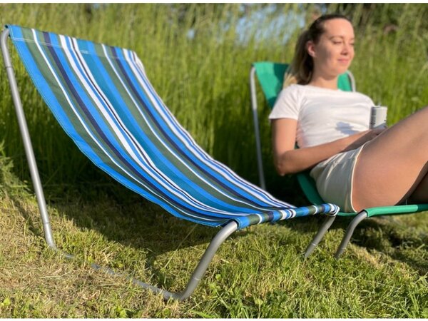 Zestaw 2 składanych leżaków plażowych SAND, niebiesko-biały