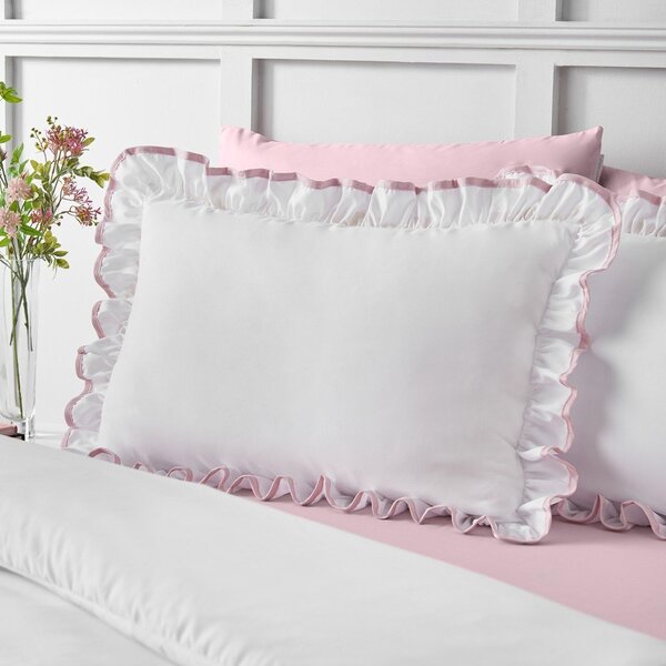 Biała/różowa pościel dwuosobowa 200x200 cm So Soft Mono Frill – Catherine Lansfield