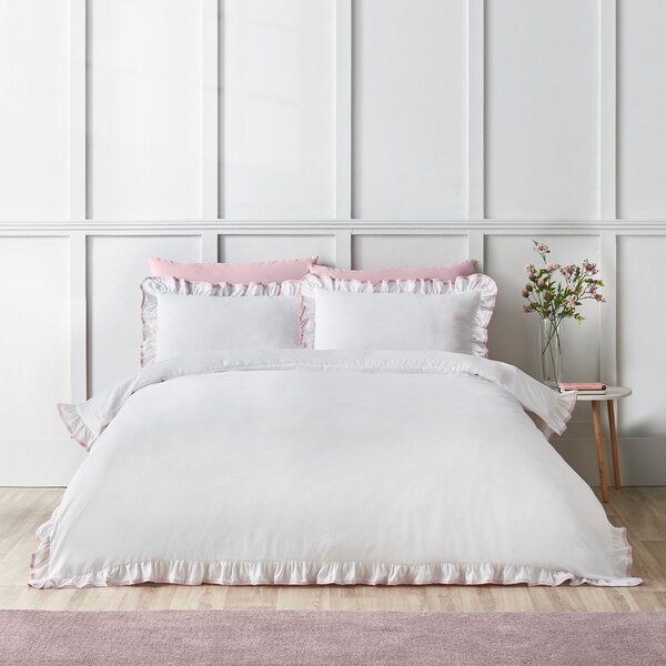 Biała/różowa pościel dwuosobowa 200x200 cm So Soft Mono Frill – Catherine Lansfield