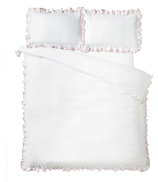 Biała/różowa pościel dwuosobowa 200x200 cm So Soft Mono Frill – Catherine Lansfield