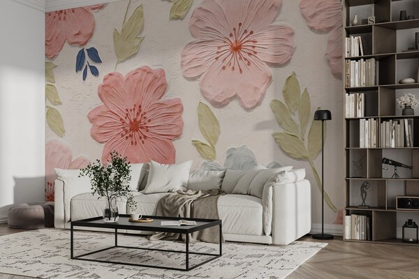 Fototapeta Ściana z kwiatami i liśćmi, Fototapety Kwiaty, Popularne Fototapety, w03797 - Tapeko.pl