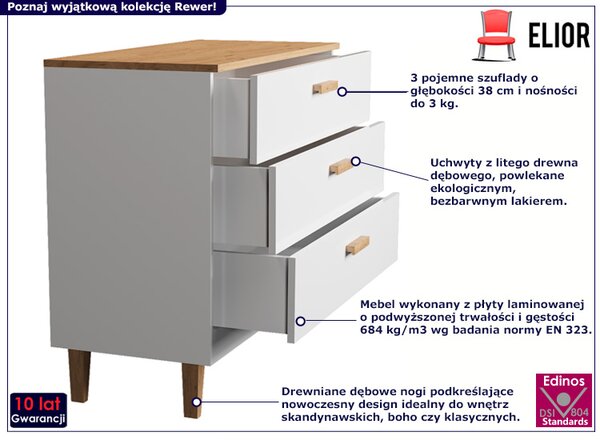Komoda Z Biały Szufladami Na Nóżkach + Hikora C1-P21