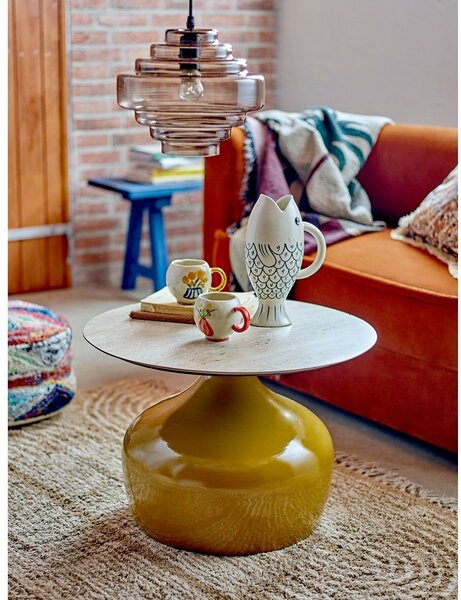Żółty okrągły stolik z ceramicznym blatem ø 60 cm Lecco – Bloomingville