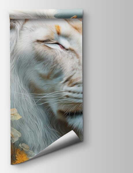 Fototapeta Lew z kwiatami i dymem, Fototapety z zwierzętami, Popularne Fototapety, w09080 - Tapeko.pl