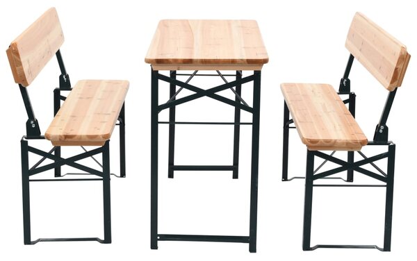 Składany stół biesiadny z 2 ławkami, 118 cm, drewno jodłowe