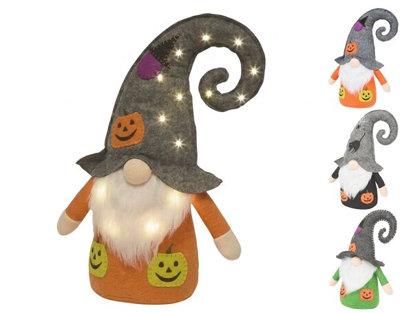 Dekoracyjny krasnal HALLOWEEN GNOME z oświetleniem LED, 40 cm - różne kolory Kolor: Zielony