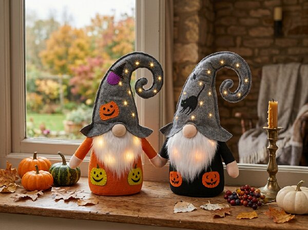 Dekoracyjny krasnal HALLOWEEN GNOME z oświetleniem LED, 40 cm - różne kolory Kolor: Zielony