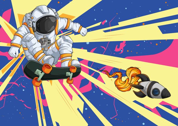 Fototapeta Astronauta jeżdżący na deskorolce, Fototapety Kosmos, Popularne Fototapety, t00019 - Tapeko.pl