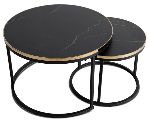 Zestaw Stolików Kawowych ARON 70 cm/50 cm Czarny Marmur Glamour