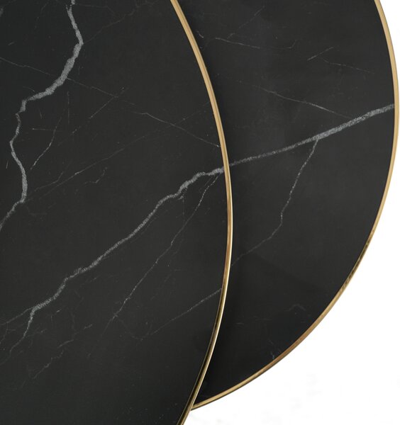 Zestaw Stolików Kawowych ARON 70 cm/50 cm Czarny Marmur Glamour