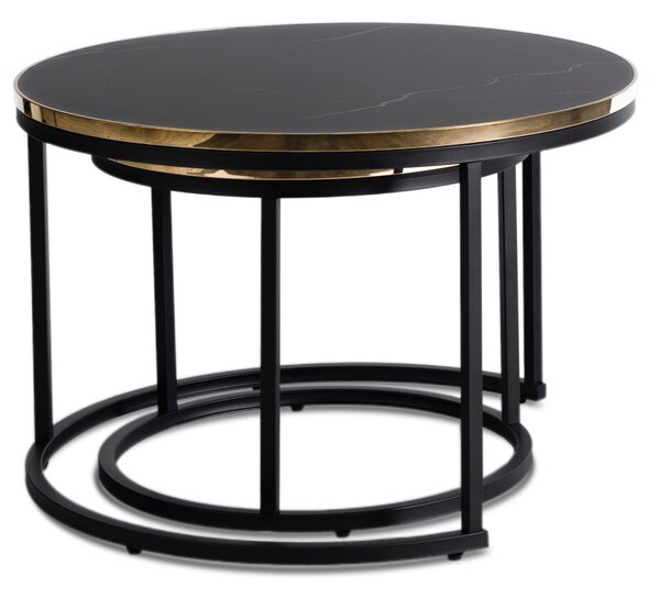 Zestaw Stolików Kawowych ARON 70 cm/50 cm Czarny Marmur Glamour