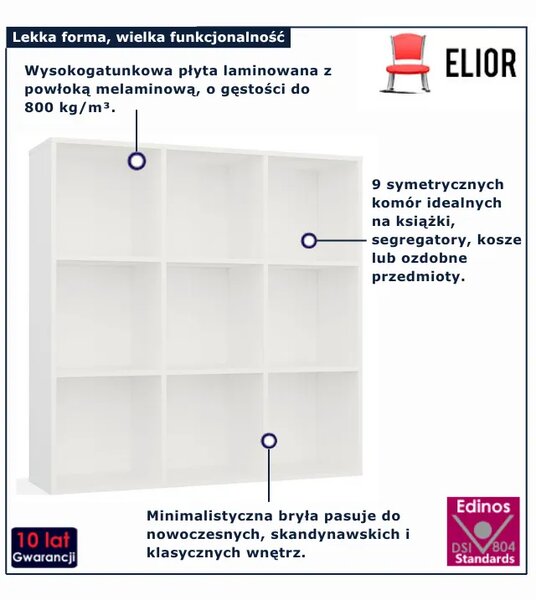 Biały regał na książki z 9 półkami P0-S22
