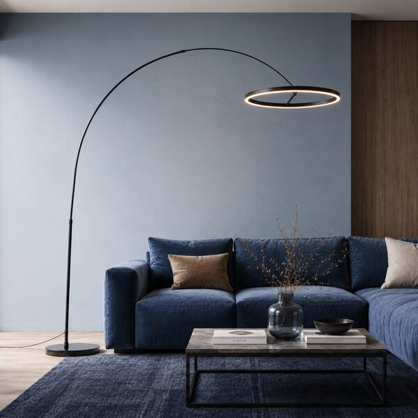 Designerska lampa łukowa podłogowa czarna z wbudowaną diodą LED z 3-stopniową regulacją - Anello