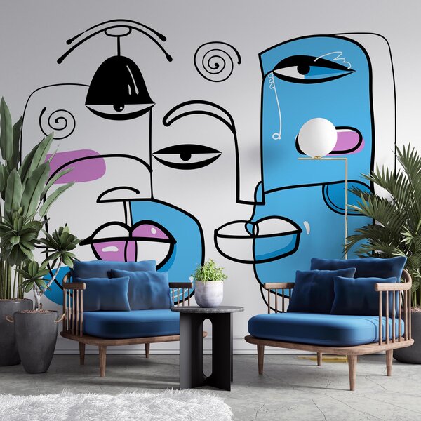 Fototapeta Grupa twarzy narysowanych na białym tle, Fototapety Abstrakcja, Popularne Fototapety, t00063v3 - Tapeko.pl