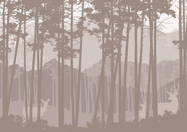 Fototapeta Grupa jeleni w lesie, Fototapety Natura, Popularne Fototapety, t00081 - Tapeko.pl