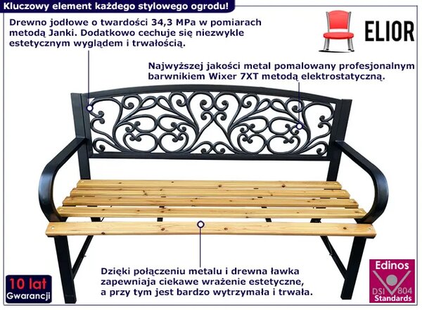 Ławka ogrodowa z siedziskiem z drewna jodłowego C6-H29