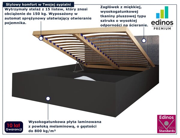 Czarne łóżko z szarym tapicerowanym zagłówkiem 90x200 K2-W44