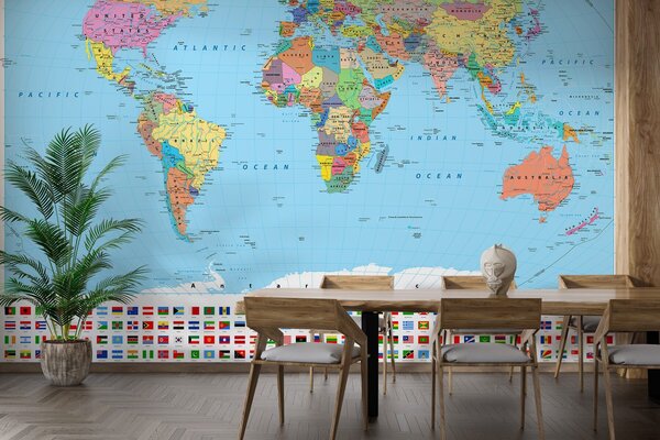 Fototapeta Mapa świata z różnymi flagami, Fototapety Dziecięce, Popularne Fototapety, u60137 - Tapeko.pl