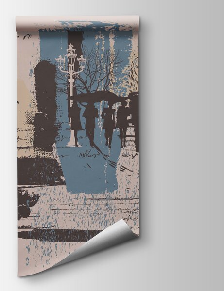 Fototapeta Grupa ludzi spacerujących z parasolami, Fototapety miasta na ścianie, Popularne Fototapety, t00239 - Tapeko.pl