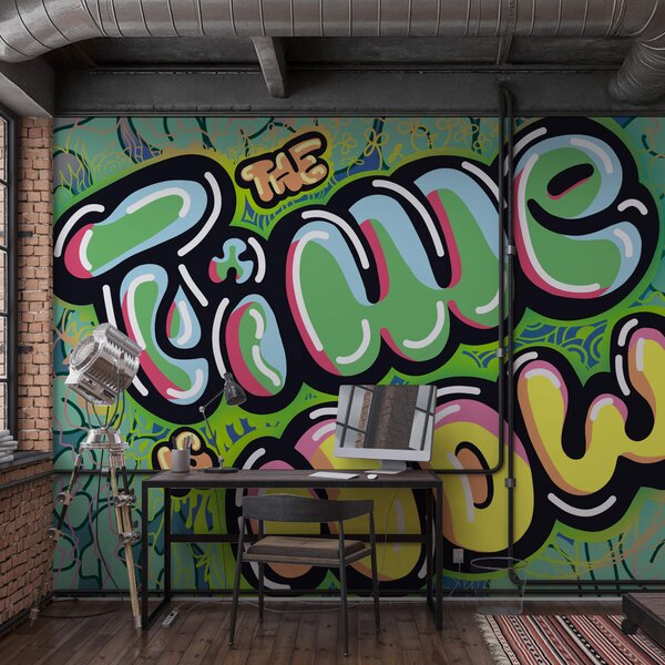 Fototapeta Kolorowe graffiti na zielonym tle, Nowoczesne Fototapety, Popularne Fototapety, t00274 - Tapeko.pl