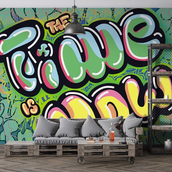 Fototapeta Kolorowe graffiti na zielonym tle, Nowoczesne Fototapety, Popularne Fototapety, t00274 - Tapeko.pl