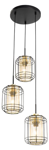 Design hanglamp zwart met goud rond 3-lichts - Gaze Oswietlenie wewnetrzne