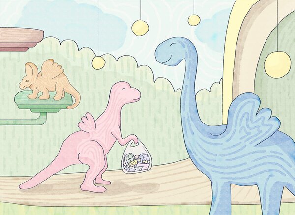 Fototapeta Kreskówka dinozaurów niosących torbę, Fototapety Dinozaury, Popularne Fototapety, t00288 - Tapeko.pl