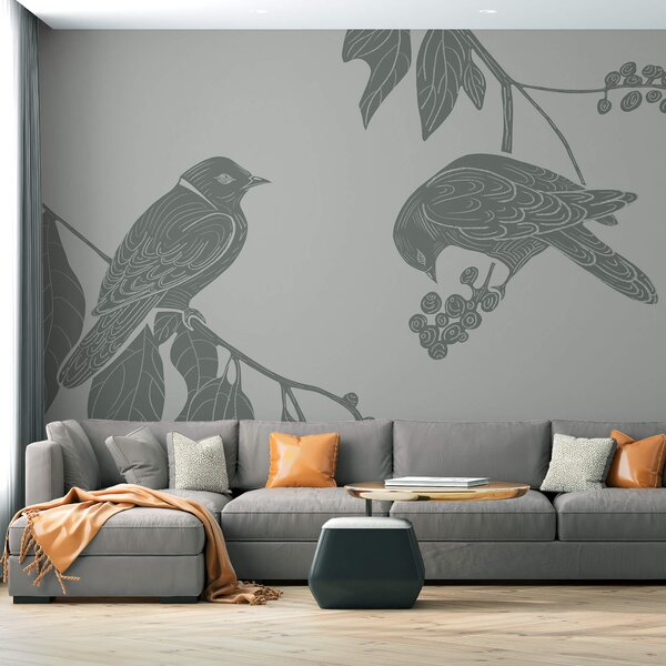 Fototapeta Ptaki na gałęzi z liśćmi, Fototapety Natura, Popularne Fototapety, t00287v2 - Tapeko.pl