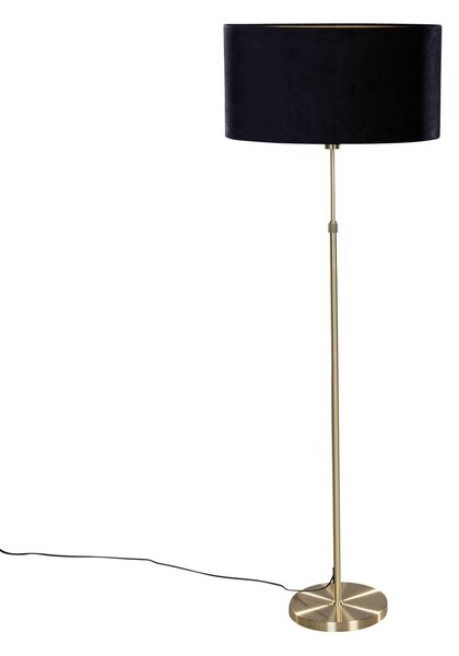 Lampa podłogowa złota z owalnym aksamitnym abażurem czarnym 50 cm - Parte