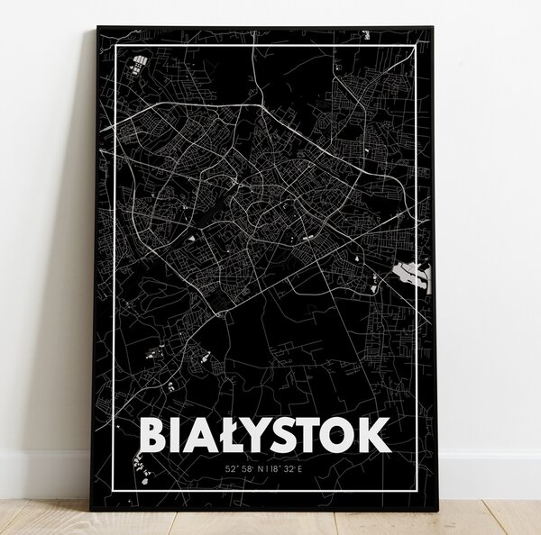 Plakat Białystok - Mapa - Czarny
