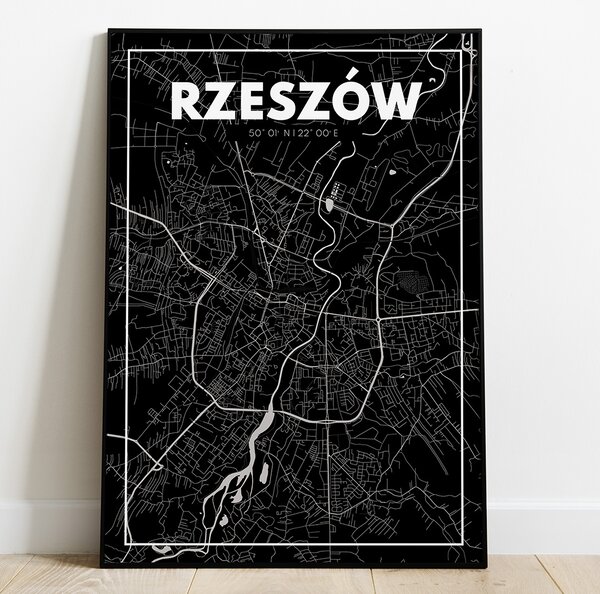 Plakat Rzeszów - Mapa - Czarny