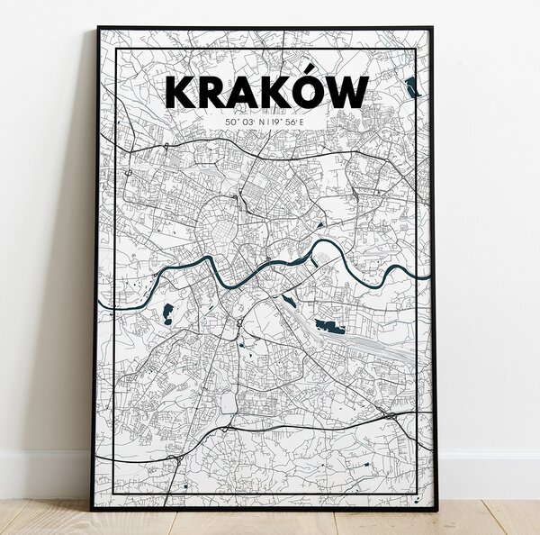 Plakat Kraków - Mapa - Biały